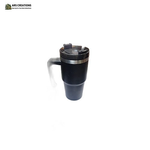 ARS Creations ThermoGrip Travel Mug - Black Stainless Steel with Handle